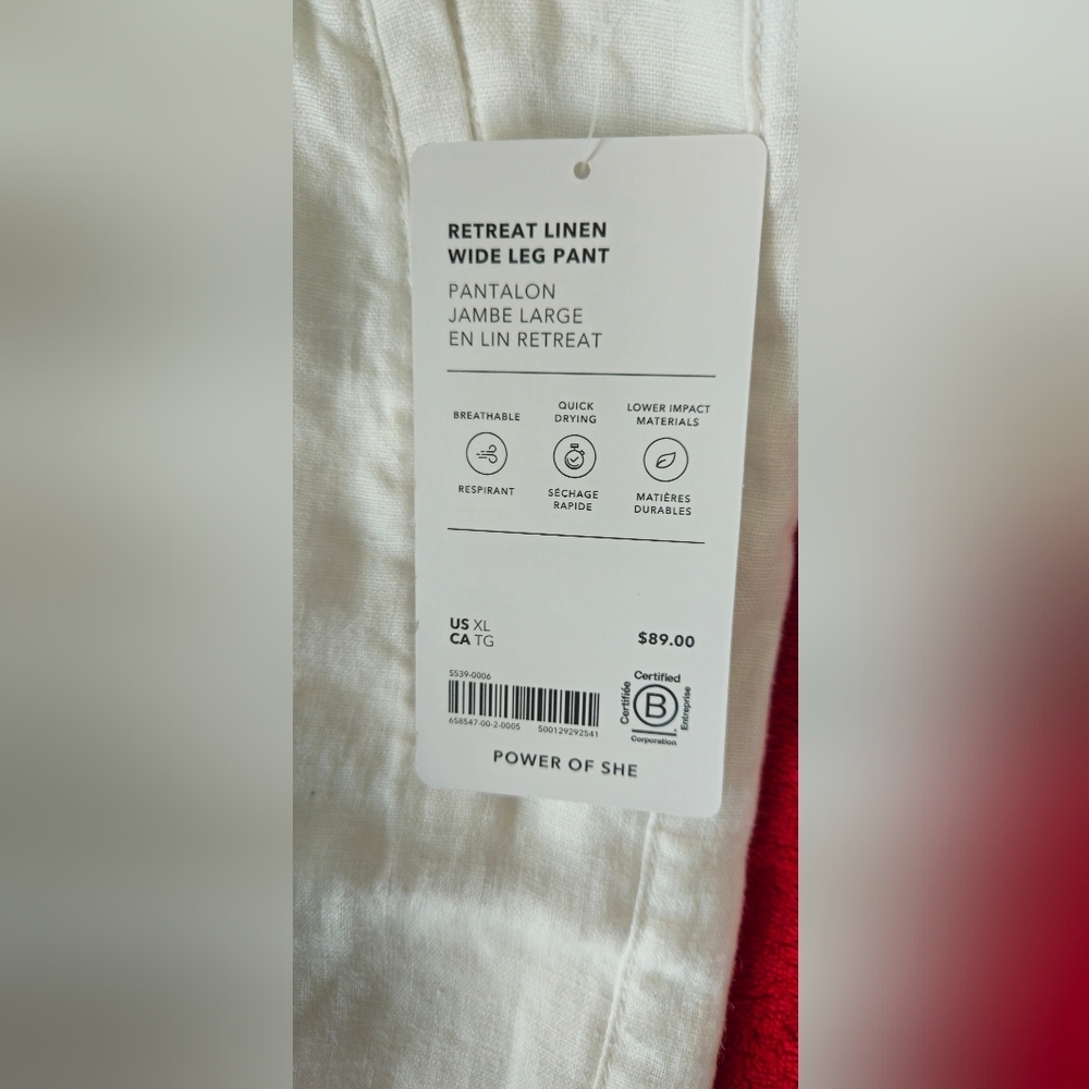 NWT- Athleta White Wide Leg 100% Linen Drawstring Pants - Size XL - Picture 10 of 10